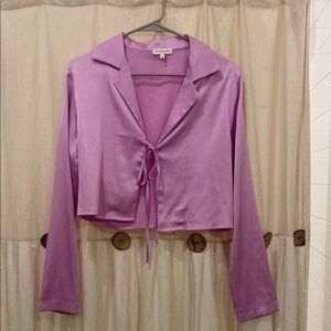 Mimosa Lavender Satin Tie-Front Blouse